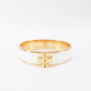 Tory Burch Enameled Kira Logo Hinged Bracelet Gold/ Ivory OS